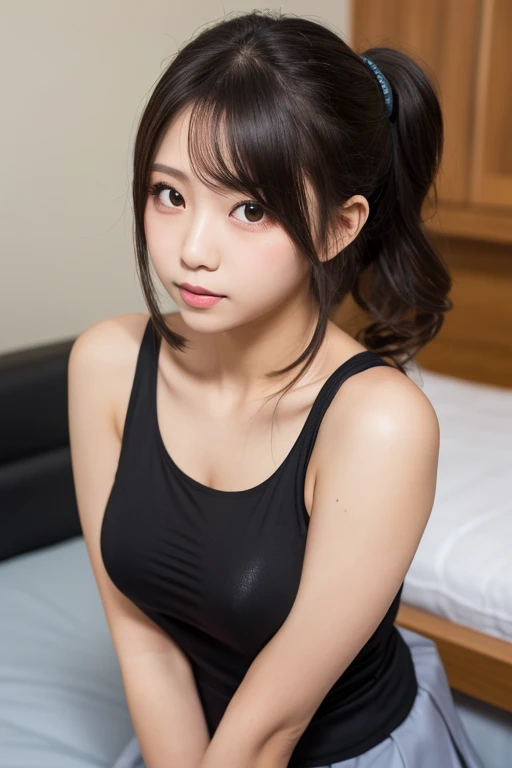 High resolution, Super detailed, Realistic, Sports underwear、1 beautiful Japan schoolgirl, Highly detailed beautiful face, Short Bob、Black Hair, Beautiful feet, A light smile, Bedroom