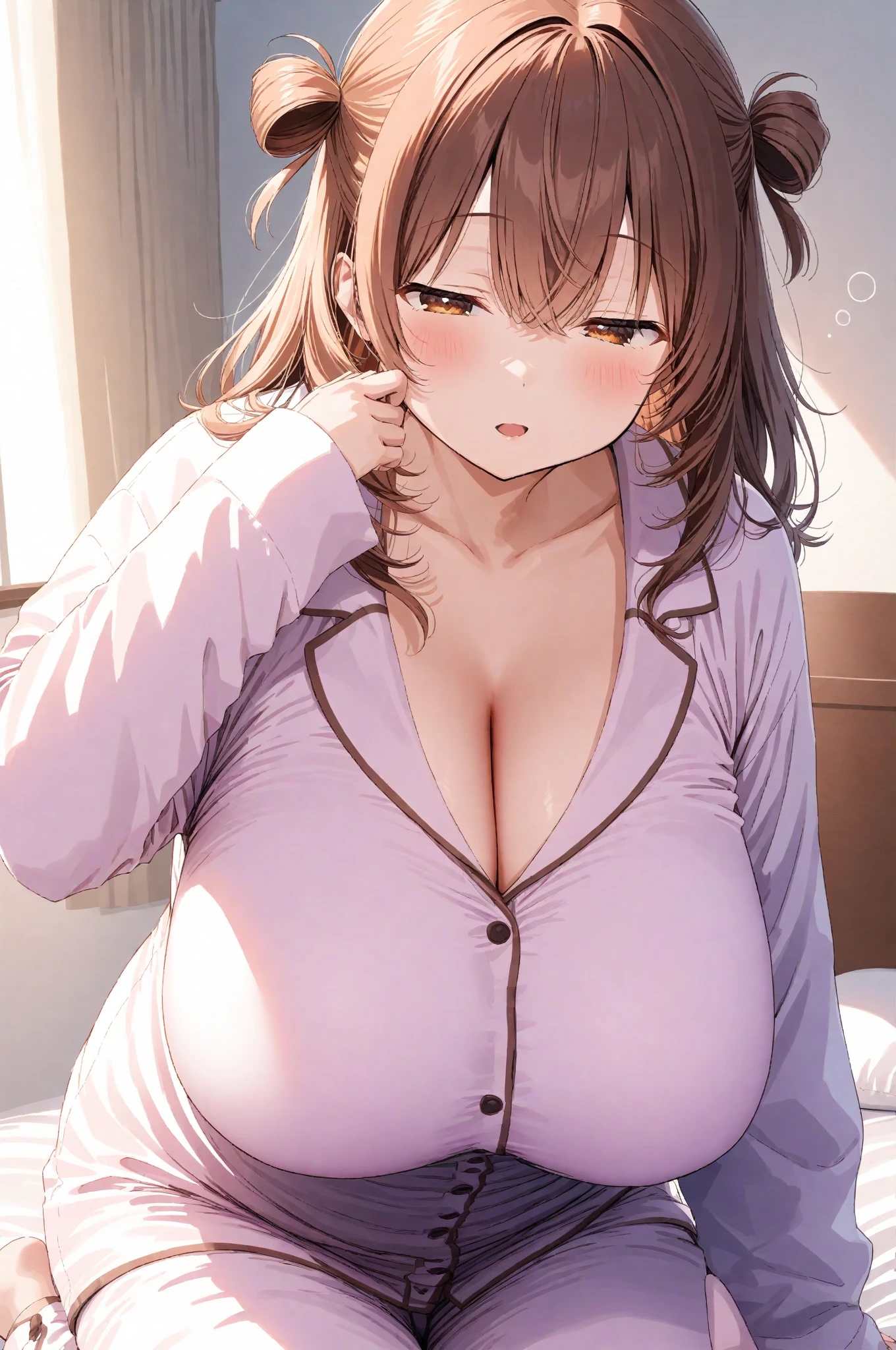 1女の子, 一人で, 巨乳な, (赤面:1.3), (胸を掴む:1.6), ((画角)), 笑顔, 舌を出す,(masterpiece:1.1)、(top-quality:1.1)、shorth hair、Good anatom、orange color hair、brown haired、Brown-eyed、(huge-breasted、panties on、thighs thighs thighs thighs、thighs thighs thighs thighs:1.2)、looking at the viewers、a matural female、side locks、Kyoka Tachibana、red blush,lying down on top of, 1girl, panties, breasts, big breasts, solo, dakimakura (medium), full body, large breasts, no bra, side-tie panties, black panties, blush, nipple, naked, nude, smile, two arms, two hands, in heat, erotic face, dakimakura midium