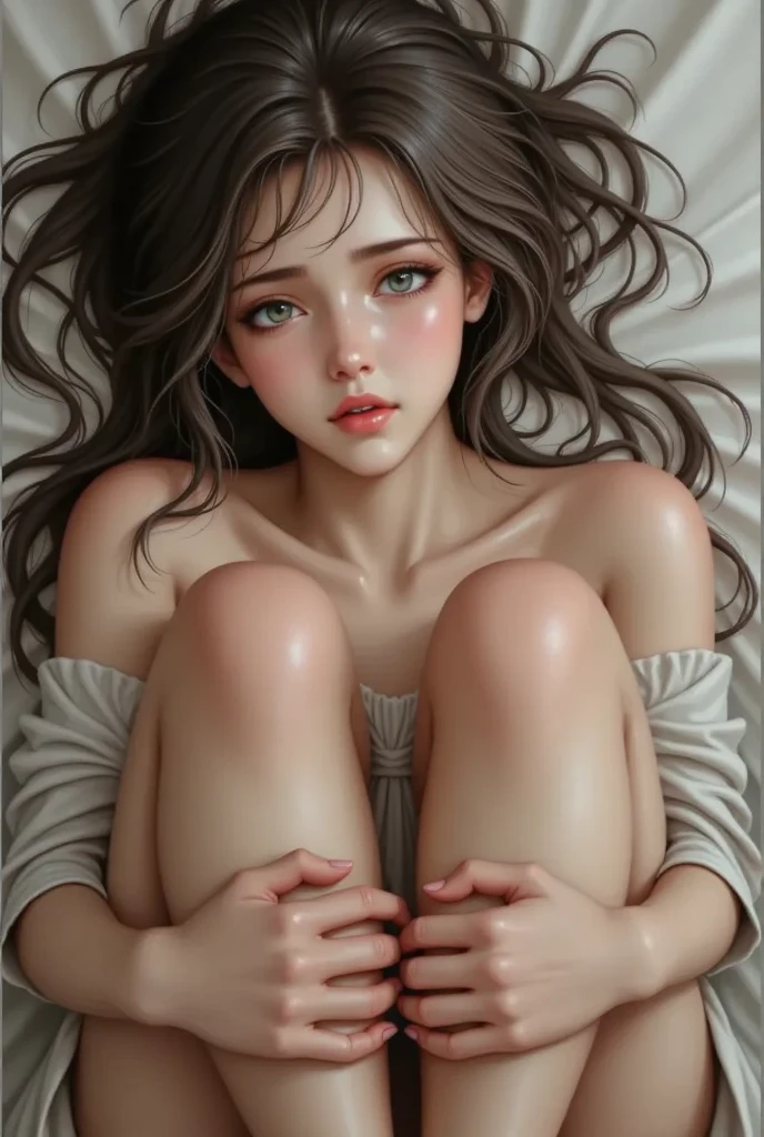 girl  sleeping、15yo student、realisitic、barechested、Sleeping naked、In the midst of change、brown haired、fair white skin、cute little、(younggirl)、(small tits)、bangss、