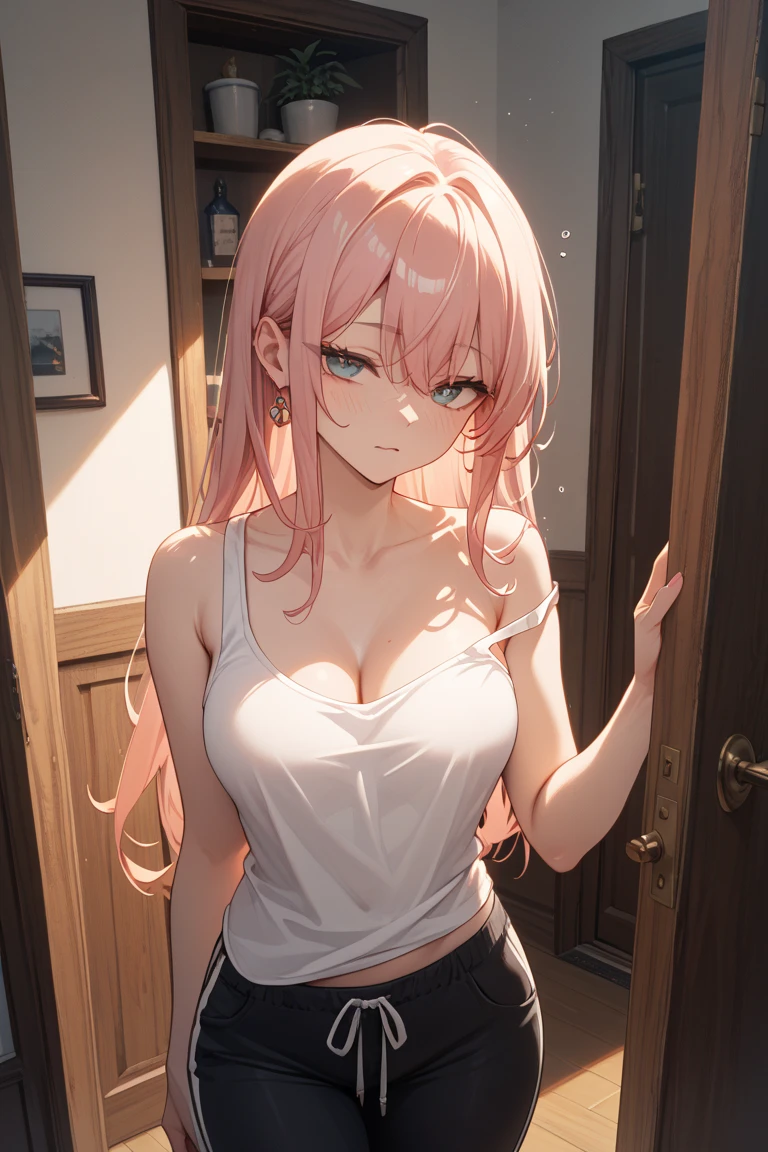 One 14-year-old girl, ((Sexy luxury shining in red and pink))、(Red-pink inner color hairstyle), Beautiful Hair, Facial Contour, Remember, Hotel, moonlight、splash, Lens flare,, Natural Color, High resolution, Very delicate, Very detailed, 8k,(There is swelling of the breasts、About B cup)、Shyness,((Sexual))、bed、Hiding her body in the sheets and showing her face