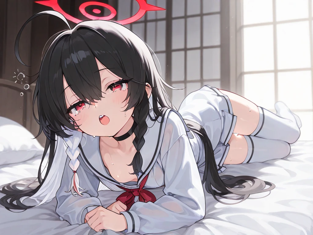 anime artwork, score_9, score_8_up, score_7_up, score_6_up, score_5_up, score_4_up,sparkle \(honkai: star rail\),1girl, twintails, black hair, small breasts, red eyes, red eyeshadow, fox mask, , , , , she is 24 years old, , ,horny, style_3, floox style, . She has fluorescent pink eyes with tiny black dots under each of her eyes.. naked, , evil smile, , bedroom, nude,naked, 1boy, prone bone, sex, vaginal, grey background, head in pillow, boy's head out of frame, blush, nose blush, motion lines
