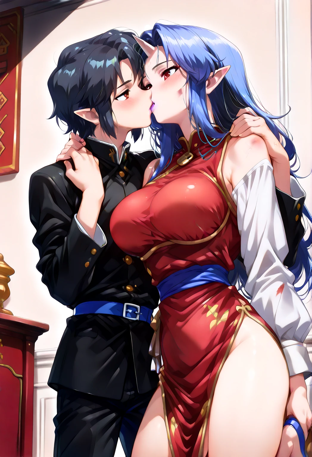 nsfw:1.5,((Highest quality)), ((masterpiece)), (detailed),Momo Yaoyorozu, ponytail、sorry、I have black hair, Troubled face、Embarrassing、Blushing, Ahegao、Eyes Wide Open、Bodysuits, Big Lips, outside, Curvy、(1 villain, a villain is grabbing girl’s breasts from behind)、Overflowing Sex Fluids、Angle from the front