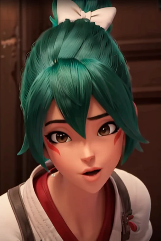 ((Glowing eyes))), (((Fighting pose))),realistic, realism, photorealism, photo-realistic, high contrast, (photorealistic:1.4), 8k high definition detailed realistic, (best quality, masterpiece:1.2), posing for the camera, photon mapping, radiosity, physically-based rendering, best quality, highly detailed, 1girl, owkiriko, green hair:0.6, looks at the viewer, red dress, ((glowing eyes)),