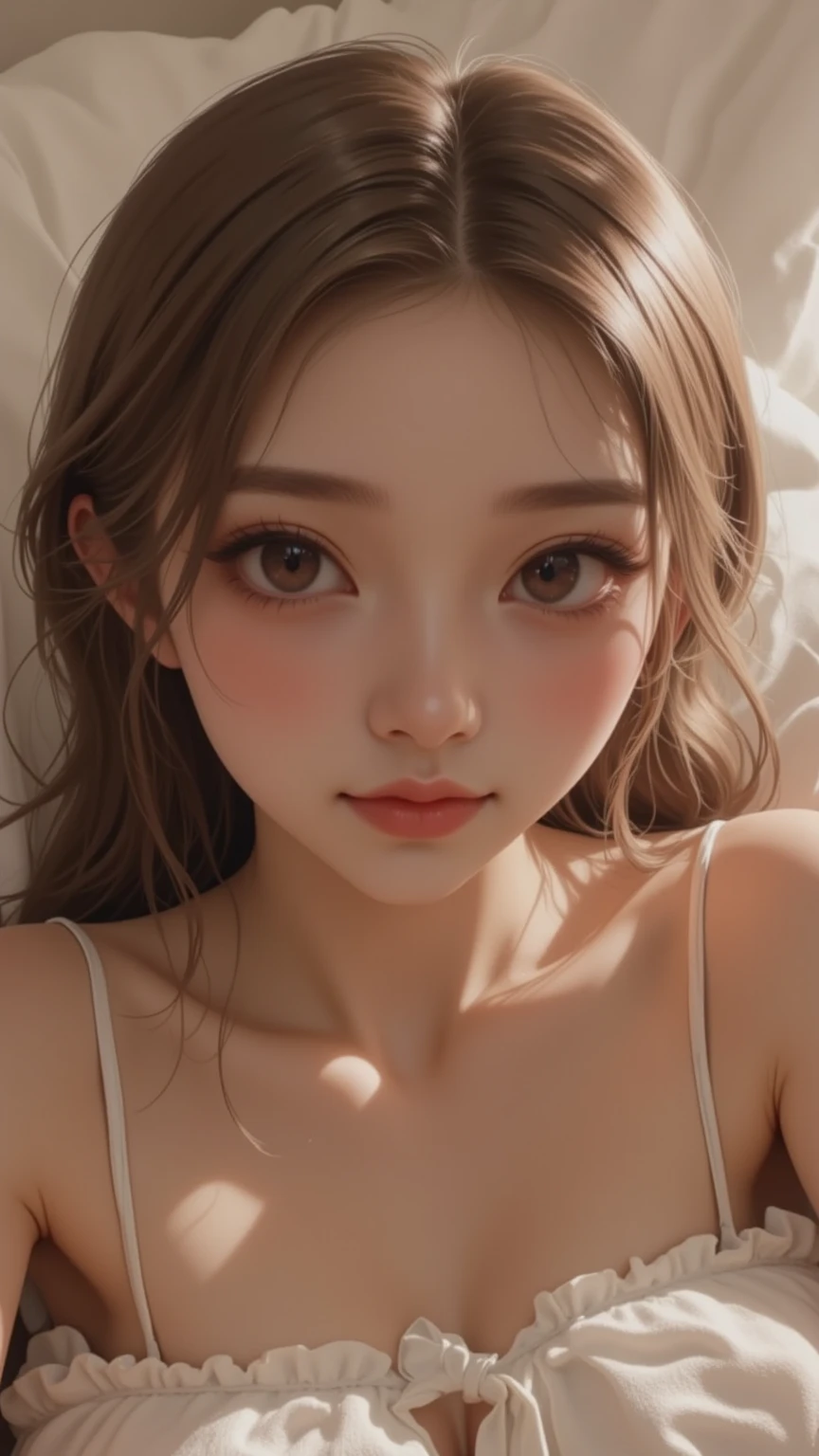 mastepeace、top quality、I'm slumbering in bed、sexy face、ecstatic、Full body photo、bedroom
