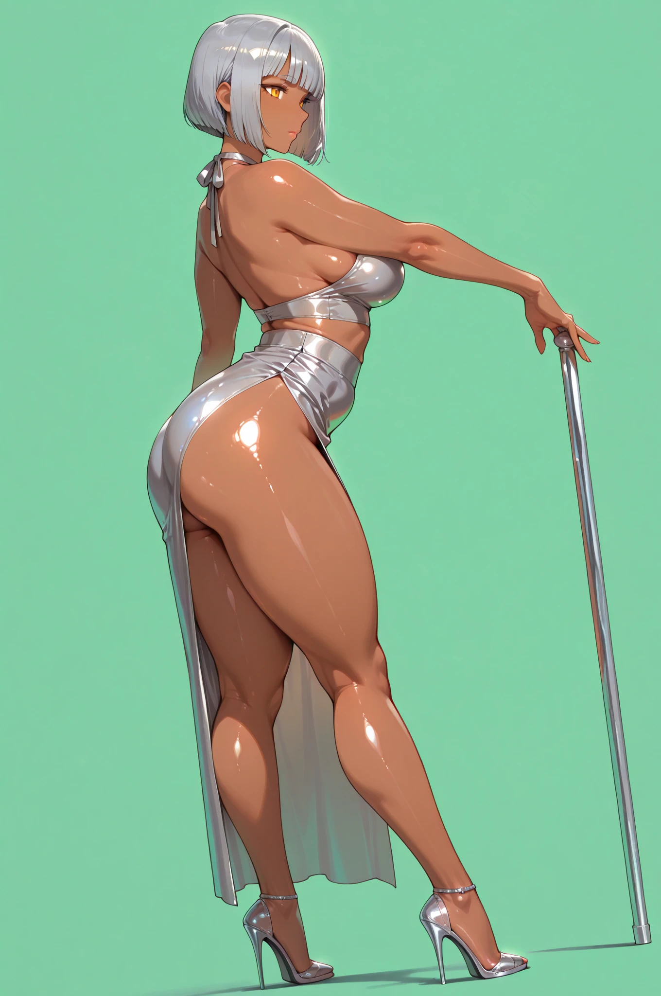 Best Quality: Create a hyper-realistic eye-catching 4K, HD Resolution image of an attractive Inspired humanized hybrid of the Statue of Liberty humanized. She should have a green-turquoise skin complexion with subtle rusty metallic effects. lusciously sexy pouty lips. She is bent slightly over with her hands on her knees, looking back over her left shoulder while twerking her butt. She continues to wear her iconic crown on her head and has a teasing facial expression with her tongue sticking out.  Her breasts are perky, and she is dressed in metallic rusted turquoise green is strapless, sleeveless corset combined with a mini skirt that stops around her thighs, resembling a club dress, in the same color as her skin. Ensure the lighting and shadows are professionally edited to enhance realism. Use the best camera and lighting settings for maximum quality." digital art, black, white, pastel pink, neon green, purple, and cerulean blue. hyper realistic, humanized real skin texture and details. realistic skin texture and details.  She also has a very slim hourglass figure build. Because of that figure, skinnier/curvier.