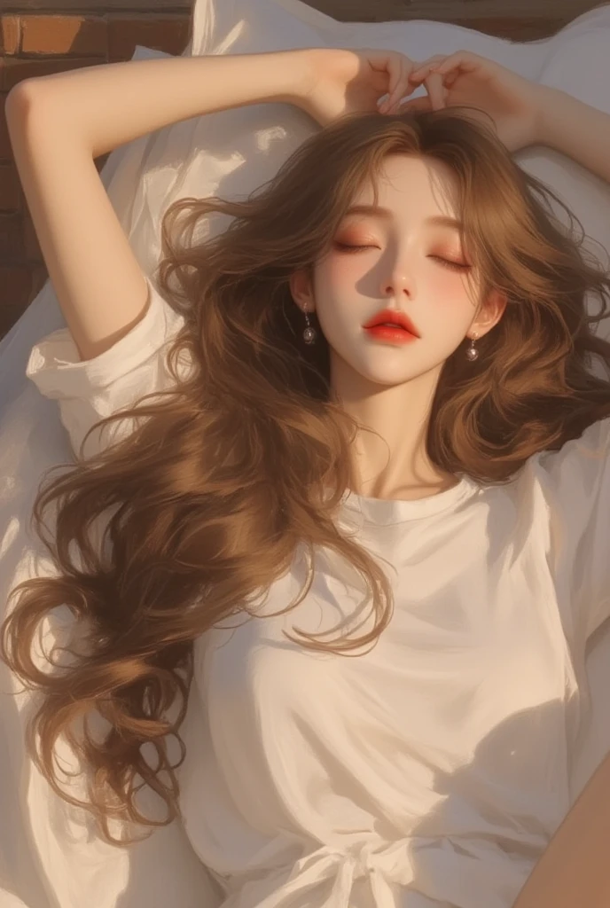 Summer Morning。Just waking up、the beautiful older sister next door shines、and stretches out on the {x} apartment veranda。 she says 、on slightly larger T-shirts、短いショートパンツandいう、Good fit without resistance。while basking in the morning sun all over her、Like a cat、comfortably「huh」and、with her hands raised high。At that moment、Backlit 、彼女の美しい体のラインand、Her hair with a defenseless sleeping habit、god々しいシルエットandなって輝く。