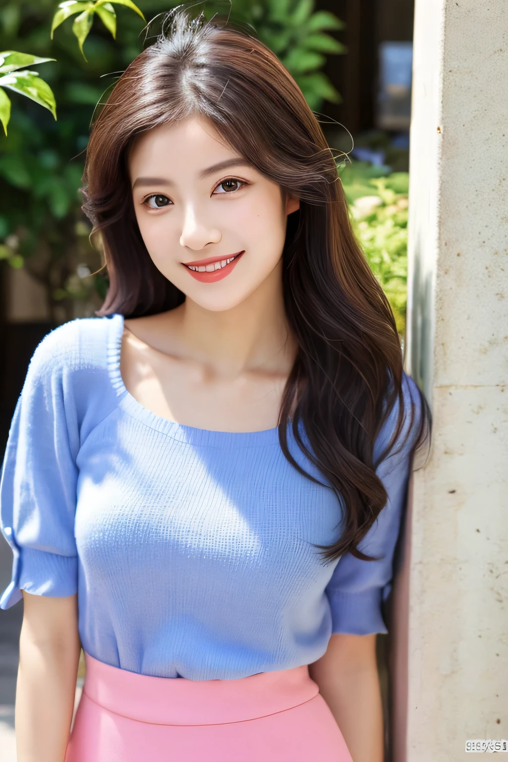 Highest quality, shape, Very detailed, finely, High resolution, 8k wallpaper, Perfect dynamic composition, Beautiful and detailed, Straight hair, Small , Natural color lip, Random  poses,The best smile,30 year old adult beauty、Daytime、Beautiful and elaborate face、Perfect and beautiful face,Big eyes、RAW Photos、Expressing feminine poses with the whole body、Beautiful and detailed、Small face、Beautiful Duplex、Slim face and figure,Bright expression,Shooting with a focus on beautiful legs,White summer knitwear、Surf Casual、Summer clothes、Indonesia、bali、coastal、Beach