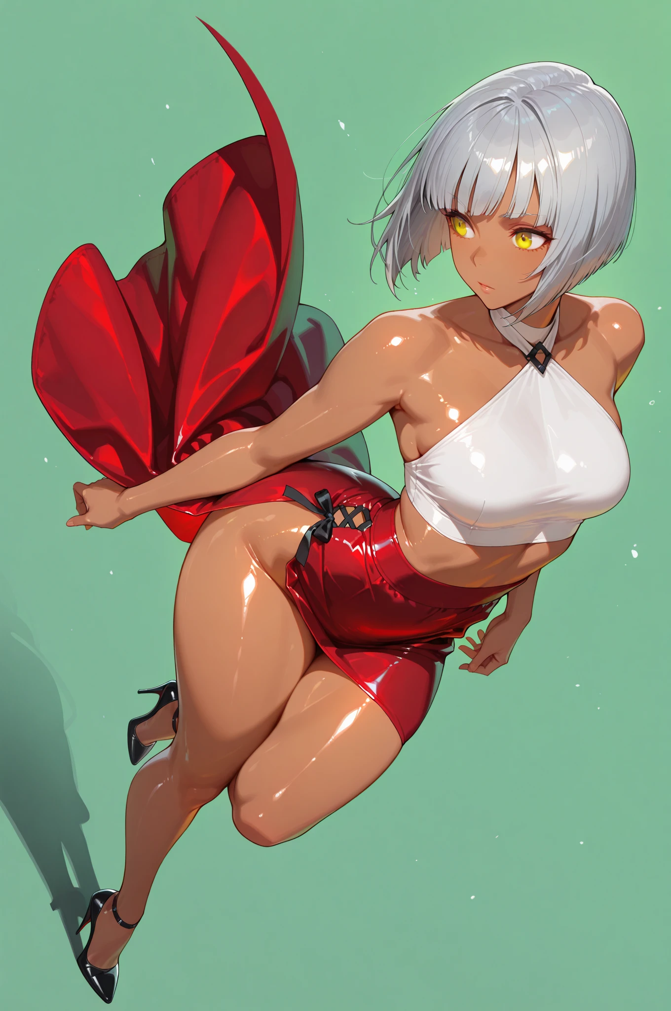 ((Best Quality)) ((masterpiece)) beauty girl white hair red eyes big breast big ass bikini