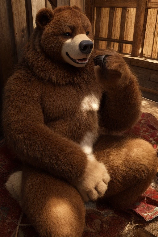 ((Best quality)), ((шедевр)), (Detailed), visage parfait, yeux parfait, detailed eyes, correct eyes, anthro (bear), male, alone, (bear), (top angle, lying on back, legs apart), ((chambre à couché), lit, oreiller), relaxed position, wry smile, chubby, furry art, completely naked, ((penis), penis au repos, big penis, penis large, penis correct), ((testicules), testicle à fourrure, testicule correct), correct nipple, dad body, hairy chest, bear body, bear face, bear tail, furr body, expressive position, digital art, costaud, corps poilu, canine tooth,hd, dark shadows, wide dynamic range, hdr, low light:1.2, par mystikfox61, par darkgem, par Glitter Trap Boy, par bebebebebe