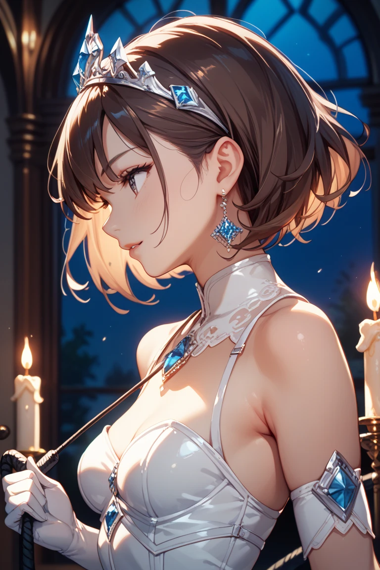 super high quality, girl, 20-year-old, とてもshort hair, long bangs between the eyes, very detailed,(masterpiece、highest quality)、alone、gray hair、starry skies、fantasy, silver hair, gray eyes, beautiful eyes,、short hair,blue sky , sunlight,fantasyな風景,smile、I can see your chest