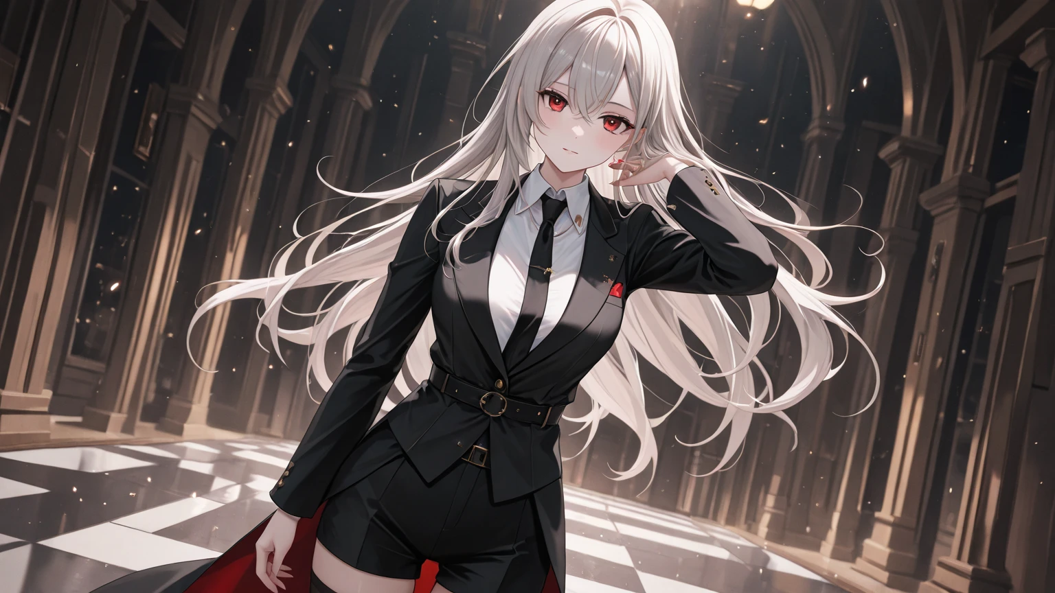 (Highest quality,Very detailed,High resolution:1.2),One Girl,Gray Hair,The most beautiful girl in human history,暗い red eyes (暗いred eyes:1.1),暗い aura(aura:1.1),(mysterious,Ghostly:1.1) atmosphere,Looks like half a demon,(Demonic traits,Devilish Features),(Elaborate,Brilliant) ,Small Ass,Thin legs,Black Stockings,Knee-length skirt,Red Shirt,Black long coat,Put your coat over your head like the Grim Reaper,A big full moon shines in the dark night sky
