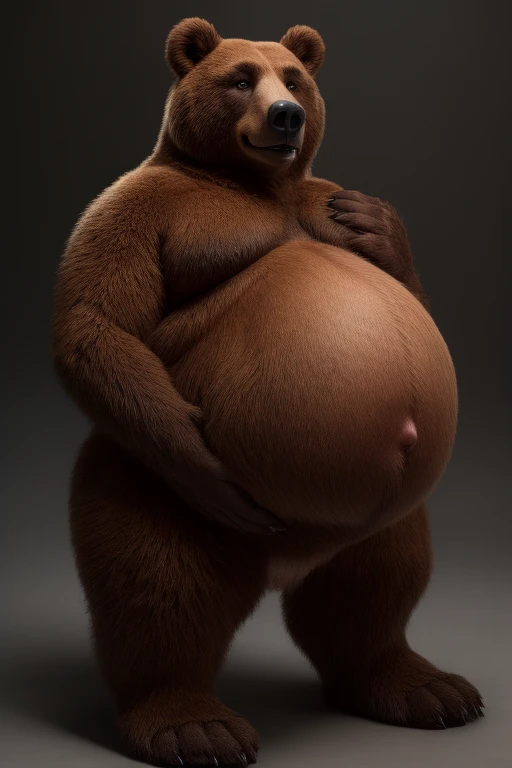 solo, anthro (bear), male, (obese:1.5), adult, photorealistic, hyperrealistic, ultradetailed, natural pose, standing, by personalami, by honovy, by thebigslick, by taran fiddler, by pixelsketcher, correct hands, bulge, nips, (oily:1.3), concrete wall background, detailed eyes, belly, white underwear, briefs, hairy