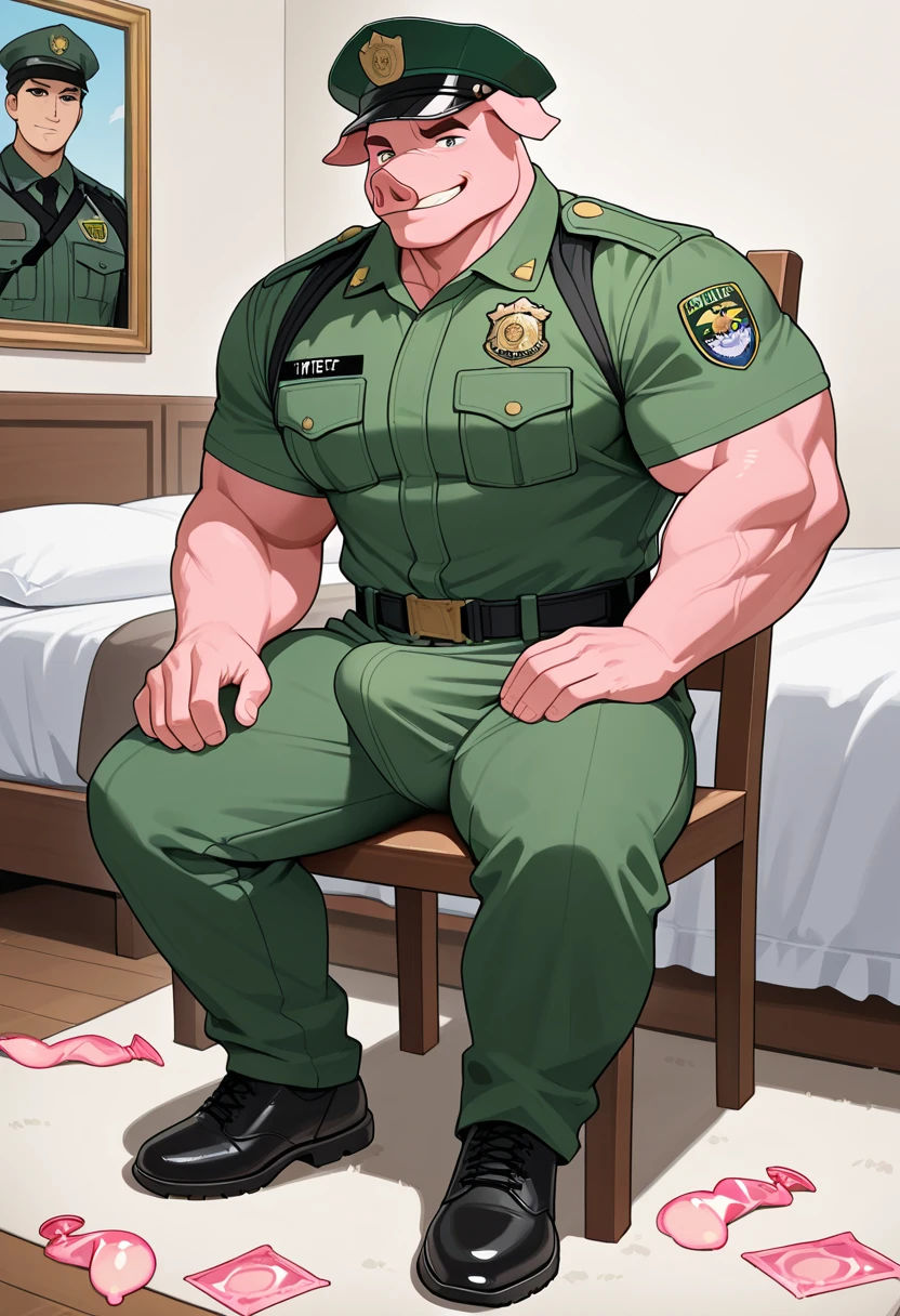 Photorealistic full body an 50 year old muscular Chis Redfield with shaved brown hair, five o'clock shadow, blue eyes and glasses with black frames in a tan camp counselor shirt and dark brown cargo shorts, black socks (socks1.4), and no shoe and a tall very buff 48 year old Caucasian young man with shaved blond hair, green eyes, and facial stubble in a tan camp counselor shirt and dark brown cargo shorts, white socks, and tan hiking boots are sitting together on a log in front of a campfire at night. Sexy, masculine, muscular, love, veiny, muscular hairy legs, hairy chest, very large uncut dick, only feets, big and sext feets with black socks