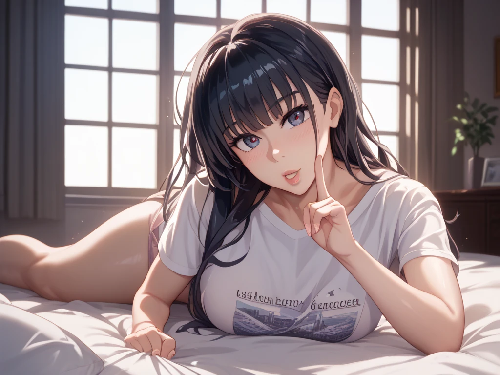 nswf,(wearing ,t-shirt:1.3),{{{{see through:1.7}}}},{{t-shirt are wet with water}},{erect nipples:1.3},bottomless,masturbation , (touch pussy:1.4), (love juice in pussy:1.6),{{{massive female :1.5}}}, {{{{{{{huge pubic hair:1.8}}}}}}}, (Sitting with Knees Up on sofa at living, spread legs:1.3), from below,full body shot,Top quality, 1 beautiful Japanese woman, teen,high school student,(18 years old),medium hair, (Black hair:1.2), Ultra-realistic capture, Highly detailed, High resolution 16k close-up of human skin. Skin texture must be natural, With such detail that pores can be finely identified. Skin should look healthy, In a uniform tone. Use natural light and color,
