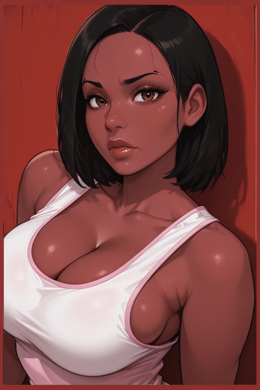 sexual intercourse,small breasts,young face,Black tanned,bob cut ,erect nipples,areola is black,