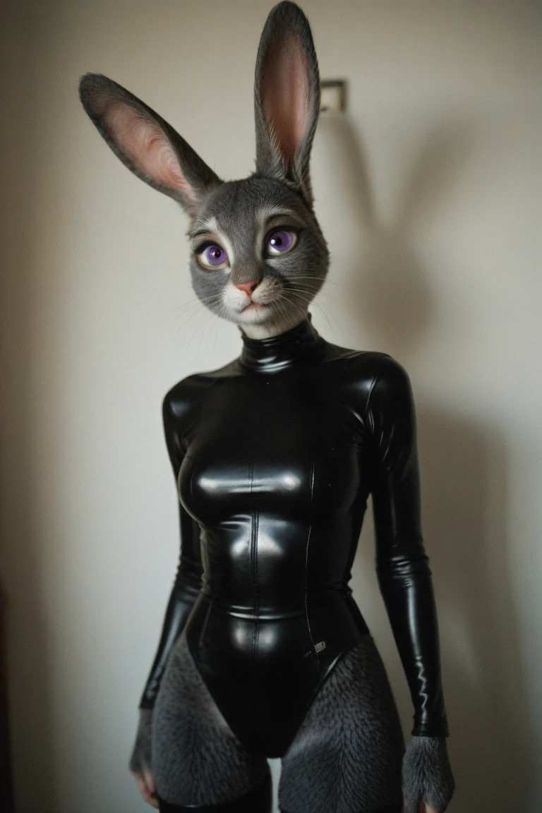 ((best quality)), ((masterpiece)), (detailed), perfect face ((human head)). A young woman with smooth brunette hair and a beautiful face, wearing a tight and detailed anubis fursuit, except her head. she is posing in a modern marketing agency. The anubis costume should be sleek, embodying the characteristics of anubis with a lifelike fur texture. The marketing agency has a contemporary design with sleek furniture, posters, and digital screens, all illuminated by natural light from the windows. This high-quality digital photograph should emphasize the sleek fursuit the smooth hair, natural lighting, and the modern office ambiance.paws. tail.