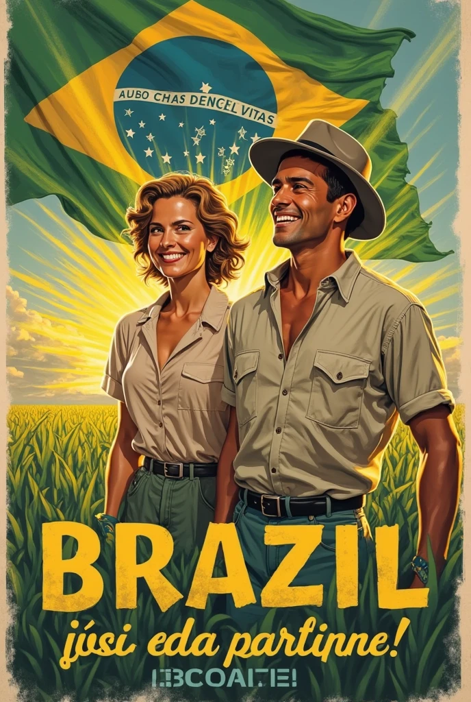 Create an ultra-realistic image depicting the Movimento dos Sem Terra (MST). The scene should be set in a rural environment with a group of landless workers during a protest or occupation. Focus on the intricate details of the characters' faces, including the texture of the skin, subtle lines around the eyes and mouth, the shape and structure of the nose, the curve of the lips, and the contours of the cheekbones. Highlight the expressive eyes, ensuring they reflect determination, resilience, and solidarity. Pay attention to the natural variations in skin tone, the presence of sun-induced freckles, and the weariness or strength conveyed through their expressions.
The workers should be wearing practical and worn clothing, such as dusty, faded jeans with frayed edges, and simple, weathered shirts in earthy tones. Some may wear bandanas or hats to shield themselves from the sun. The emblema do MST should be depicted in detail, showing a white circle with a green map of Brazil in the center, overlaid with the silhouettes of a male and female farmer holding tools, and the text 'Movimento dos Trabalhadores Rurais Sem Terra' around the edge.
In the background, include realistic rural elements such as agricultural fields, makeshift shelters or tents, and perhaps a simple stage or platform where leaders are speaking. Incorporate large banners displaying slogans related to land rights and agrarian reform in Portuguese, such as:
"Pela Terra e pelo Povo!"
"Reforma Agrária Já!"
"Sem Terra, Sem Futuro!"
"Por um Brasil Justo e Igualitário!"
The overall atmosphere should convey a powerful sense of unity, struggle, and hope, with attention to the dust in the air, the texture of the soil, and the natural light filtering through the scene.