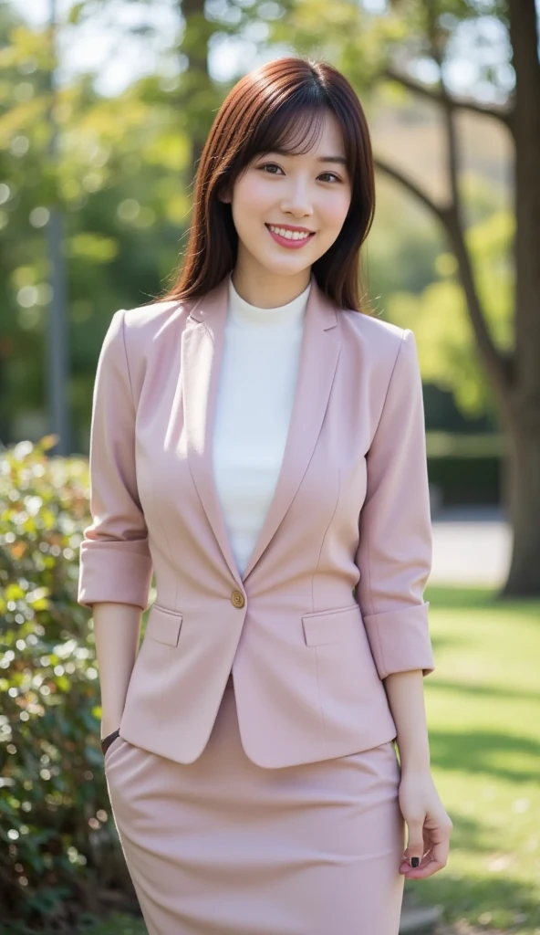 Beautiful Japanese Woman、Beautiful mature woman、Classy sexiness、blazer、cotton tight skirt、smile、Round face、Updo、Thighs、