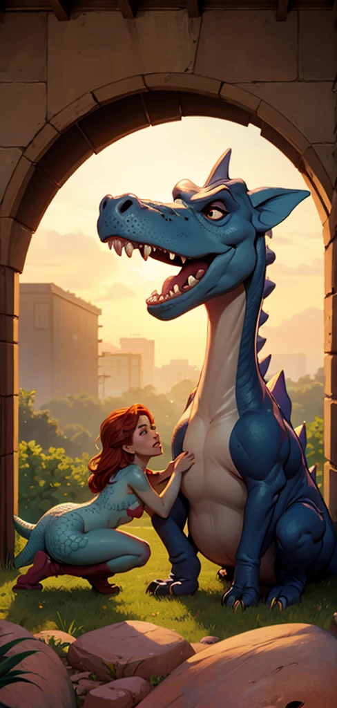 medium close up shot, ((correct anatomy)), sad, screaming, side view, outside, stone wall, head on crotch, sucking penis, dick sucking (((day))), small female, big feral, big male, (ultra detailed), a beautiful and detailed full size portrait of a female anthro human (human in princess dress) (((khls woman))) getting blowjob by a big anthro lizard demon beast, standing doggystyle, ears, glowing eyes, reptile penetrating human, dominating male, nipples, smaller female, anthro on human, non-mammal breasts, big body, sexy body, goddess, wide hips, kenket, Ross Tran,ruan jia, trending on artstation,foxovh, cenematic lighting, detailed background, detailed eye, big penis, big balls, big_dom_small_sub, blowjob, full body,
