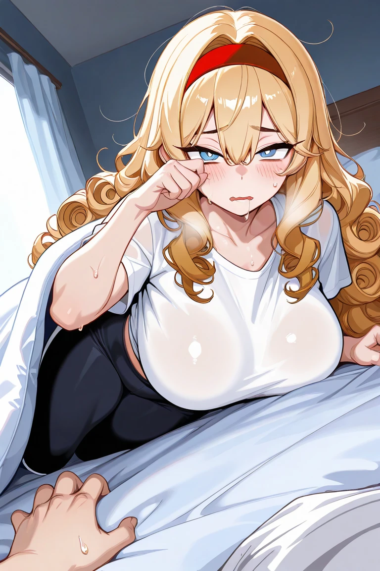 Masterpiece. Beautiful and sexy girl. Samus Aran, full body, detailed eyes, Blonde, Pony tail. blue eyes. (((Naked))). Big breasts, Big ass. Spreading her ass with her hands. ((Open)). It's night. Lying on a bed. masturbation. Cum. It's night. The camera focuses on his ass