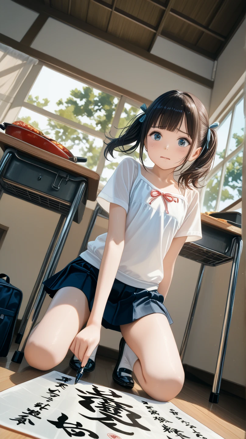 very cute and beautiful girl,(Very detailed美しい顔), (smile),blush,Black Hair,Seraphim,(White Shirt、Pleated navy blue pread your legs、Squat)、Sitting、(From below)、(Lacy white panties), Country road、Distant Tree々and the city, (Highest quality,masterpiece:1.0),Absurd,High resolution,Super detailed,Very detailed,32K,8k resolution, Intricate details,Movie Scenes,Detailed Background,alone,Dynamic Angle,