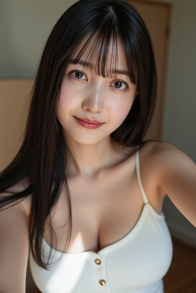 (high quality , Super detailed:1.2 ) , (Highly detailed beautiful face:1.4), ((Highest quality)), ((masterpiece)),((realistic:1.4)),smile ,beautiful woman, perfect face、(8K, highest quality, masterpiece:1.2),(ultra high resolution:1.0),((Natural big breasts:1.2)),Upper Body