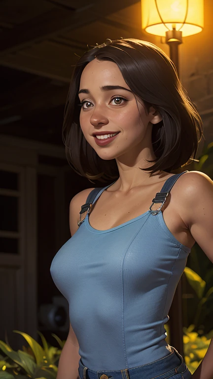 (masterpiece), best quality, expressive eyes, perfect face, (castle interior dinning hall background), (sexy pose), (seductive look), (cleavage view), (1girl, 18 years old, Nico Robin, latina, dark skin, tanned skin, black hair, bangs hairstyle, brown eyes, hourglass figure, thin body, skinny body, petite_body, large breasts, huge breasts, oppai, large cleavage, wide hips, thick thighs), (cyan deep v-neck dress, cyan deep v-neck strap dress, sleeveless, exposed cleavage, pantyhose, necklace, earrings), 