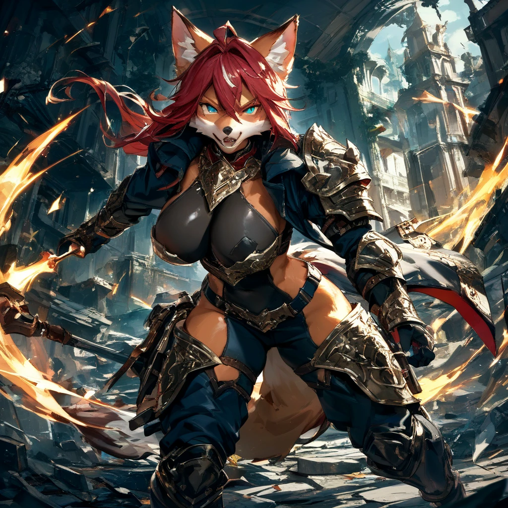 (best quality,4k,8k, highres, masterpiece:1.2), (furry; anthro Dragon), cyborg, small breasts, horny, well-toned abs, large mechanical dragon wings, ultra-detailed, lewd pose, ((excited smile)), sexy, detailed eyes and face, long eyelashes, vibrant colors, green eyes, orange fur