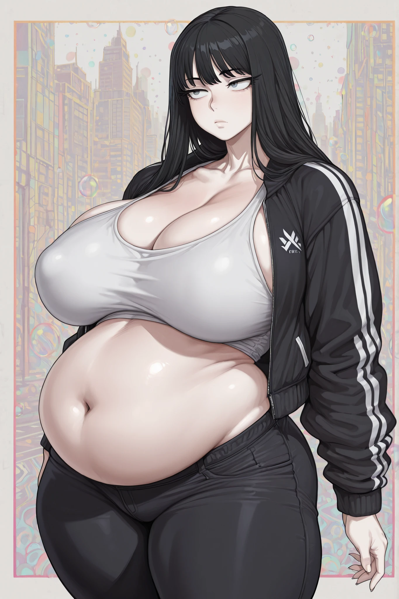 a fat girl with a huge belly eats a fat girl