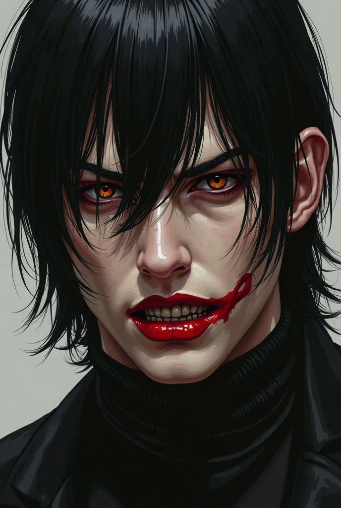 Crazy man in a mask covered in blood anime version.
