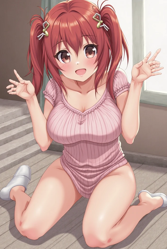 masterpiece, Highest quality, One Girl, Thighs, beautiful girl, Flowers, たくさんの小さなflower, flower、Tight waist, RAWphotograph,Bright lighting、Face Light, Ultra-realistic, High resolution, photograph, Sharp focus, Highly detailed eyes and face,Symmetrical face, whole body、Big Breasts、Long Hair、チラリと見えるThighs、Emphasized cleavage、White high heels、White garter belt、No panties、Completely naked、Embarrassing、smile、Happy smile、Leaning forward、peak、(((Nipples are visible、Sex toys in the vagina)))