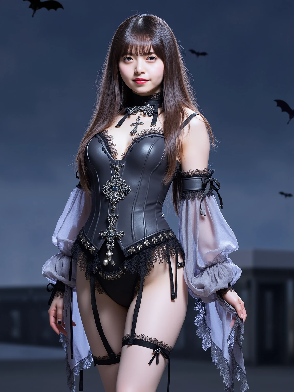 Fine matte painting, skeleton dark angel big wings haunted castle on drawing table full of knives, horror, spookiness, scary, secret horror, tentacles, vines, eyes, uncanny valley effect teeth, limbs, animals, blood moon,body art,Female torso,high-heels,8K,nedium breasts,tit,plethora of colors,hight contrast,flesh and blood