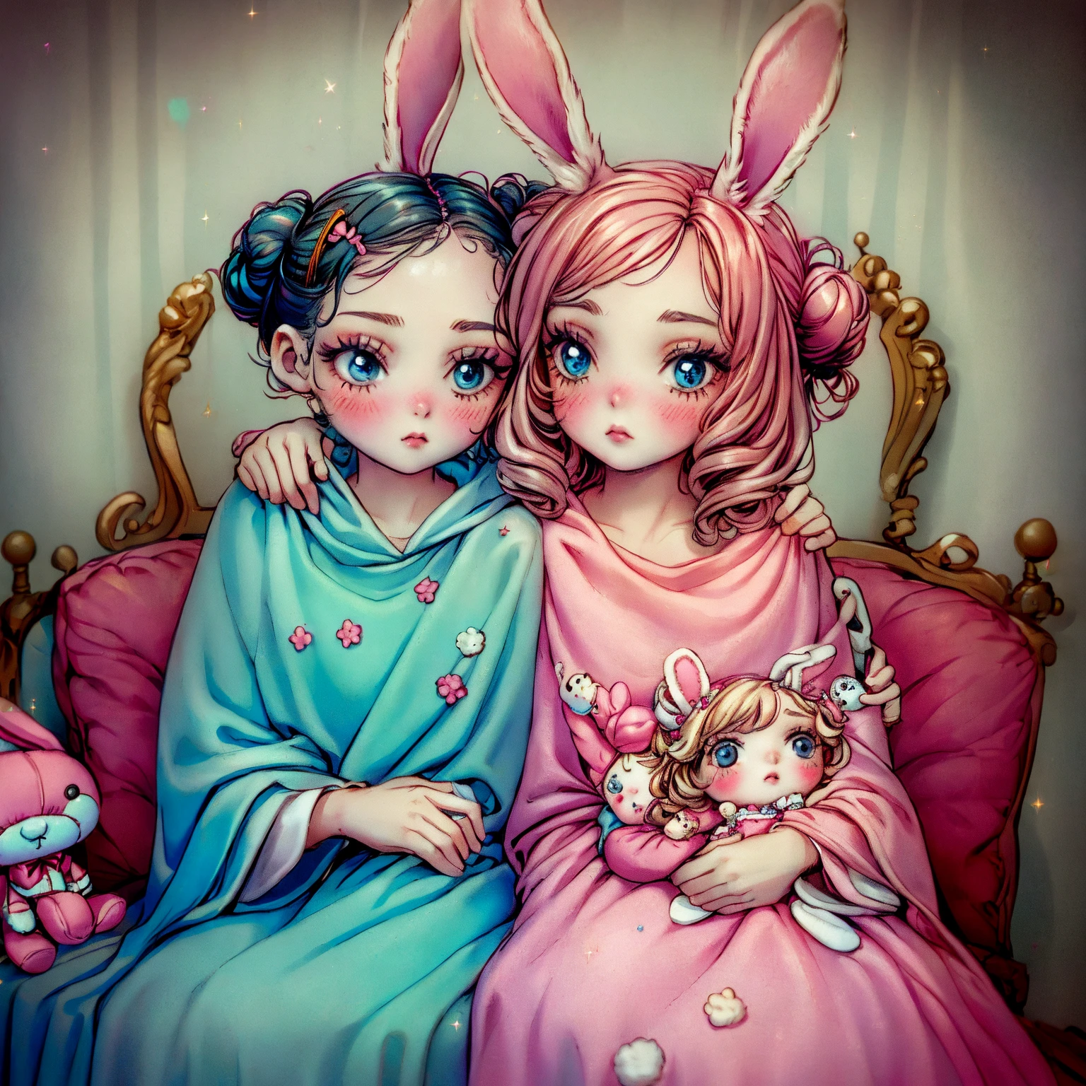 (NSFW:1.5) Cute Smol Happy 1Girl hugs her solo Cute Happy Eevee + Pokemon, Eevee hides in Girl's pajamas to show her head outside, warm lights, love, cozy bedroom, colorful, (close eyes) +, blanket --auto --s2