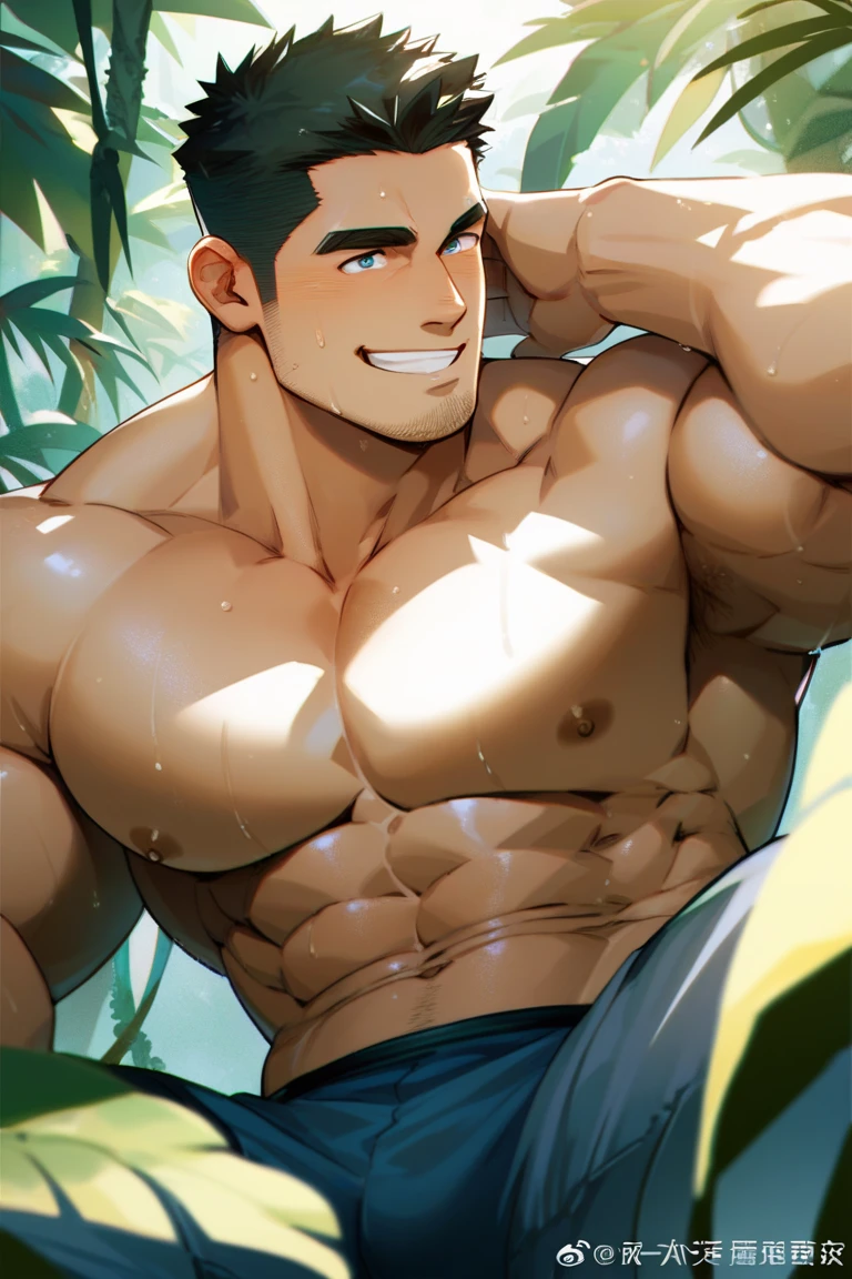 (Green short hair), (((male centaur))), ((bodybuilder)), ((very muscular)), ((broad chest)), ((thick pectorals)), abs, small waist, ((big biceps)), ((large )), ((glans)), ((testicles)), ((nipple piercings)), (((tropical forest))), (((nepenthes))), orchids, tending, caring, collecting, (veiny horse :1.0), extra arms, ExtraArms, Japanese, Chinese, tanned skin, erection, flaccid penis, erected penis