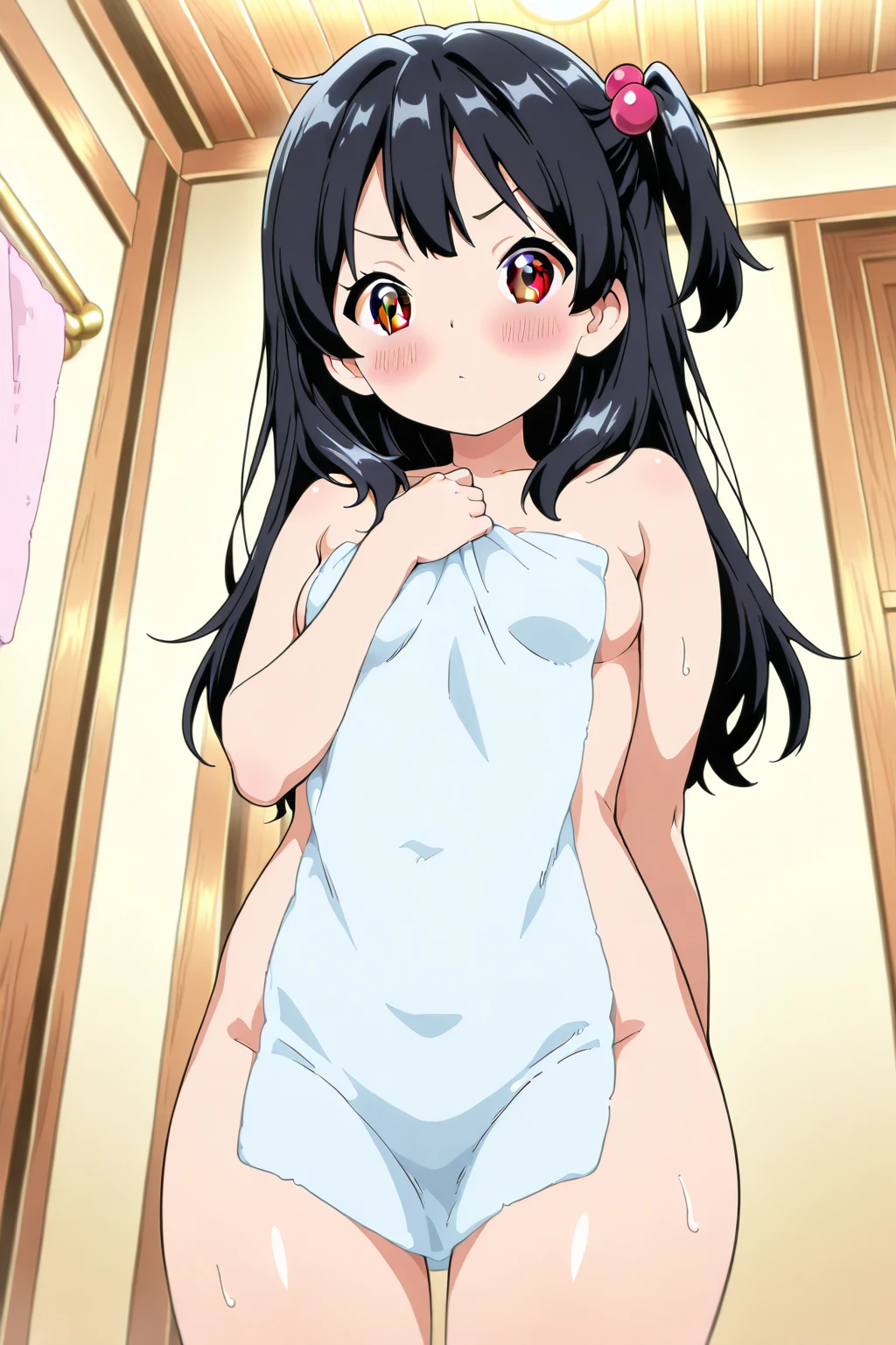 (Best Quality, masterpiece:1.2),(Anime style,Comic Core:1.1),1girl in,cute-style,Adorable,extremely detailed eye,extra detailed face,very detail hair,full nudity,8K,resolution,cat girl,cat ears,red eyes,black hair, blush,angry