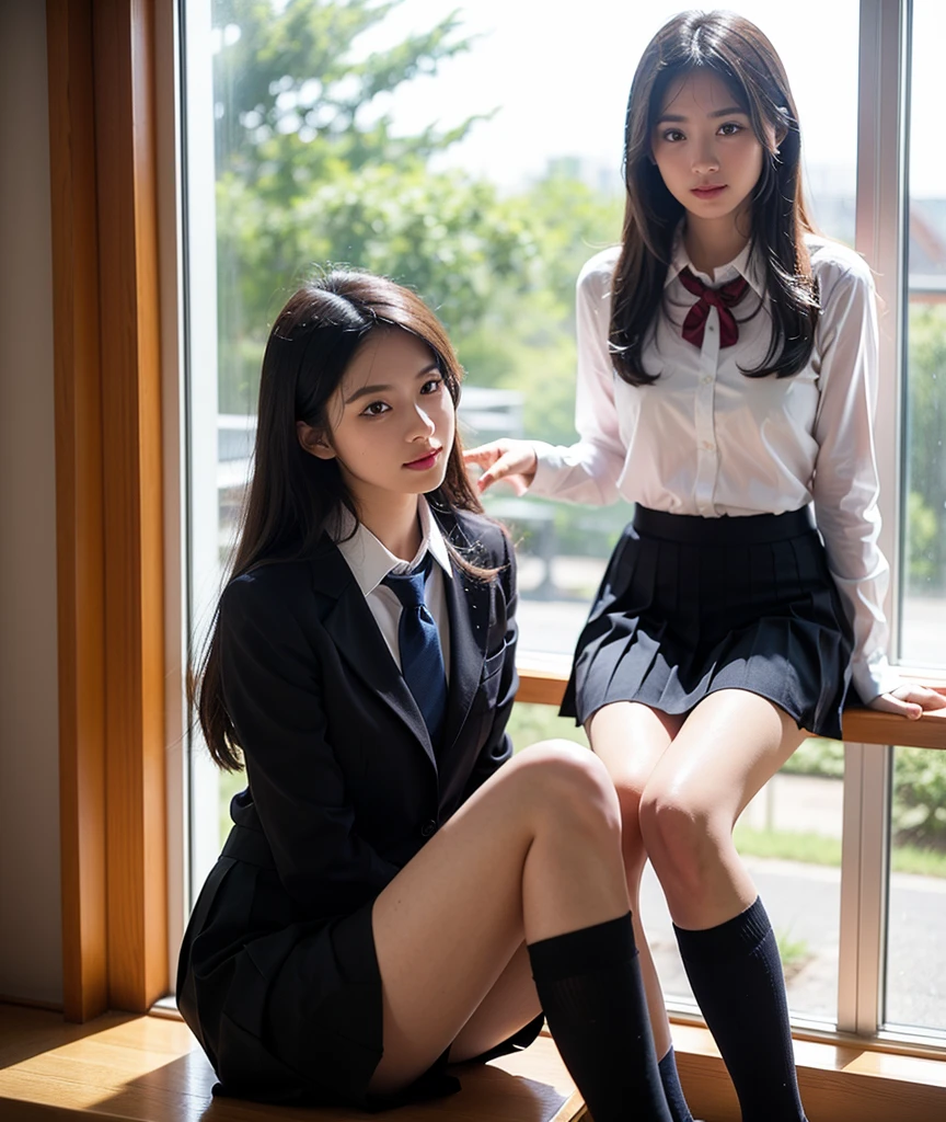 (masterpiece, best image quality, beautiful schoolgirl full of charm, high resolution, sexy style, school uniform, socks, shoes, school building, limb details, 16K, glowing skin, panties: 1.1), perfect human body structure, perfect size ratio, realistic, smile