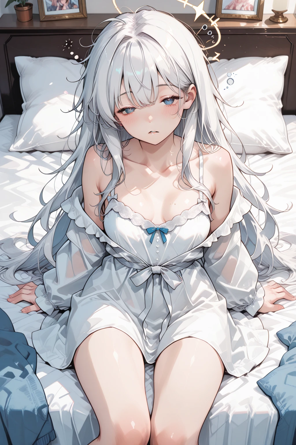 Photorealistic、Highest quality、Highest Resolution、Highest quality、8K、1人のBeautiful woman、Beautiful woman、Beautiful woman、Big Breasts、Inside the house、pajamas、Looks sleepyに目をこする、Looks sleepy、Yawn、