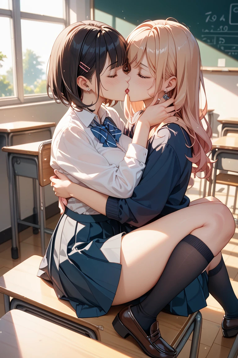 Four university schoolgirlour Girls,lesbian,kisses, kissing,inflated butts, cute butts, brown or black hair,Be red in the face,embrace,Close both eyes,kiss on lips, Rub each other's breasts,is shy,cuddle,perspire,black lence stockings,The light is dim,onbed,The face is very red,extremely shy,opening legs,Sit on each other's lap,Reach into the other's clothes,Untie your clothearefoot masterpiece, best quality, school uniform, skirt, white panties under skirt, feet focus, extreme back arch, big butt, defined butt, school classroom, doing a split on desk, prominent butt crack, looking at viewer, without shoes, schoolgirl uniform, (students looking at her:1.3), seductive, seductive expression, white thigh high socks, non transparent socks, huge tits