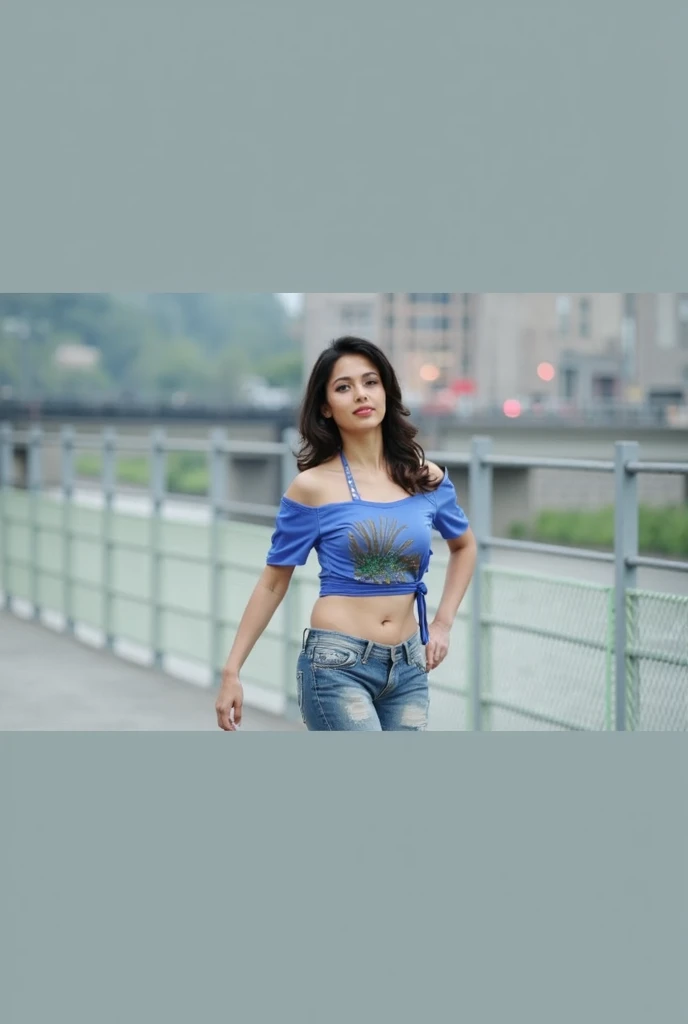A beautiful 22-year-old brunette indian woman with curly hairs, hanging in the air, holding onto a rope, high above a canyon, large breasts, tight blue shorts, white sports bra, dramatic, sense of danger, ultra-high res.photorealistic:.1.4, (high detailed skin:1.2), 8k uhd, dslr, high quality, film grain, Fujifilm XT3