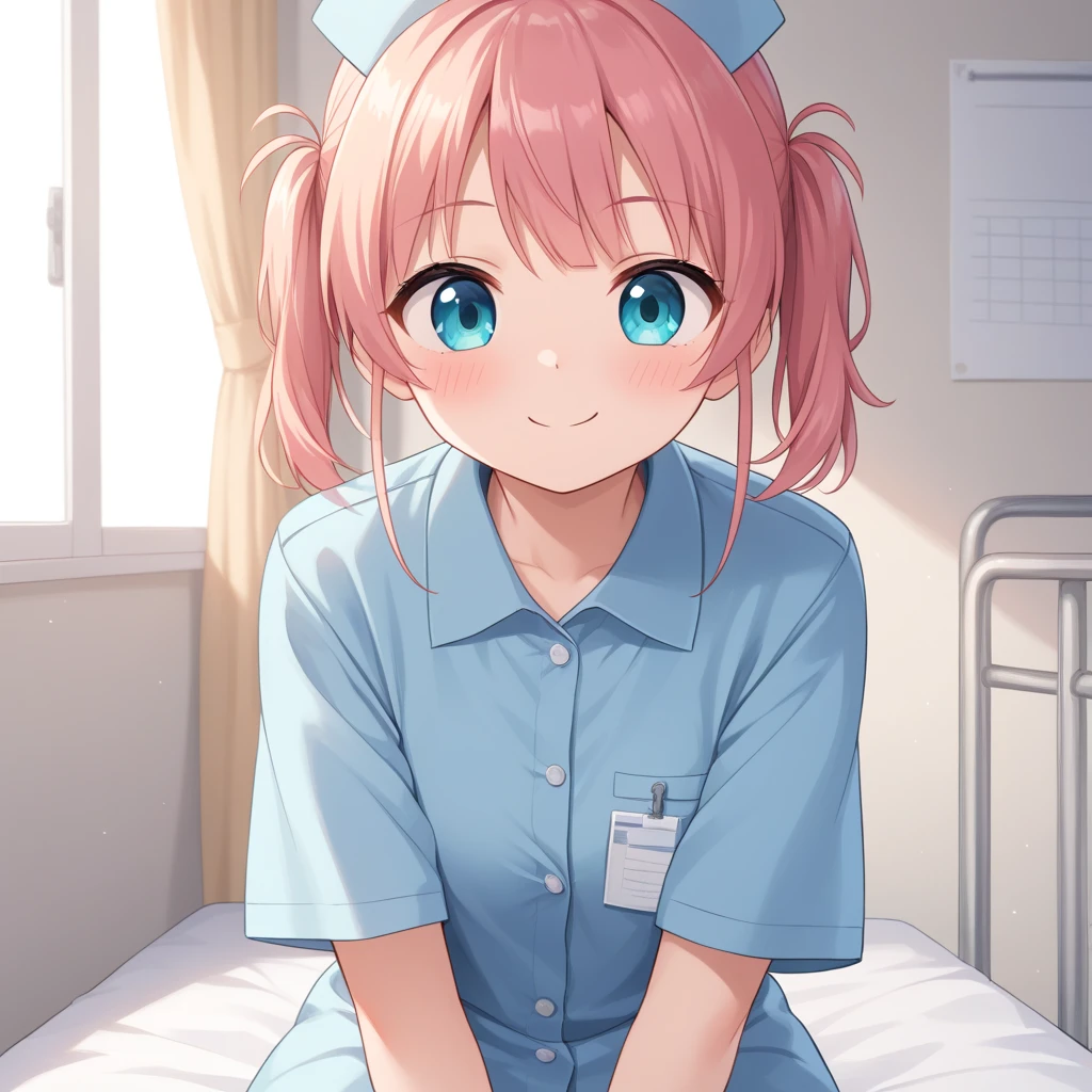 pastel colour, cute女の子 (((Little))) cute, best smile, short hair, play games on your smartphone. hospital room,