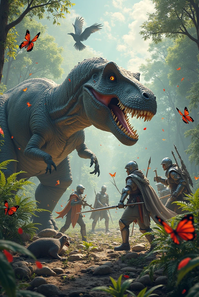 A female primitive was stealing dragon eggs, but she didn't notice that the dinosaurs were approaching behind her