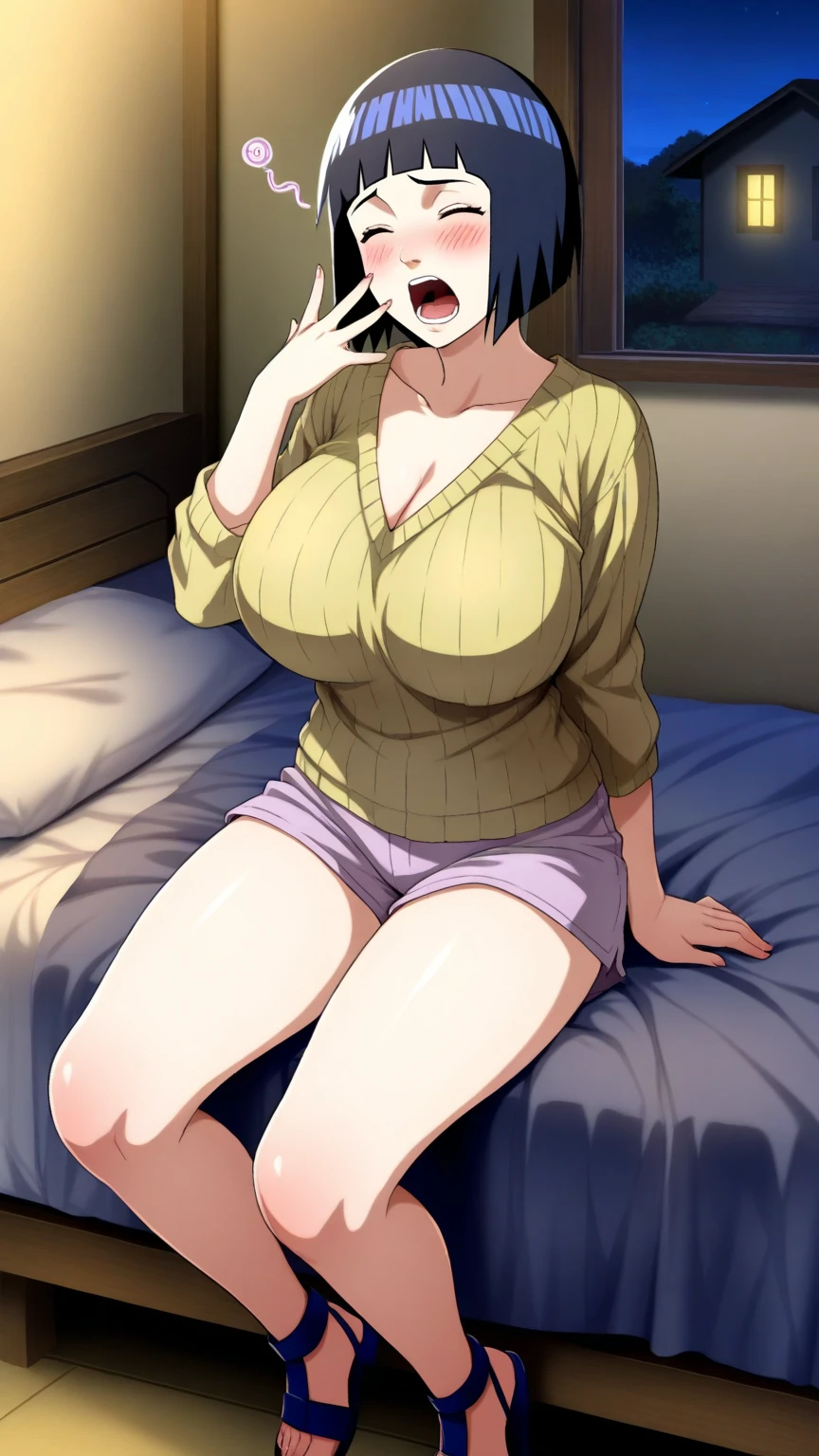 master part, absurderes, hinata\(boruto\), 1 girl, standing alone,mature woman, purple hoodie,layered sleeves, short brown jeans sexy, plein-air, cloudy sky, perfect composition, circumstantial lips, large breasted, pretty face, Body Proportion, blush, (pink lips), short black hair (black hairr), lilac eyes, smooth appearance, super realistico, circunstanciado, photoshoot, realistic face and body, realistic hair, realisticeyes, realistic nose, realistic lips, brown jeans, animadas, dancing lightly. on your back, with chin under shoulder, looking back sensually, sorriso sexy, mouth shut. different pose.