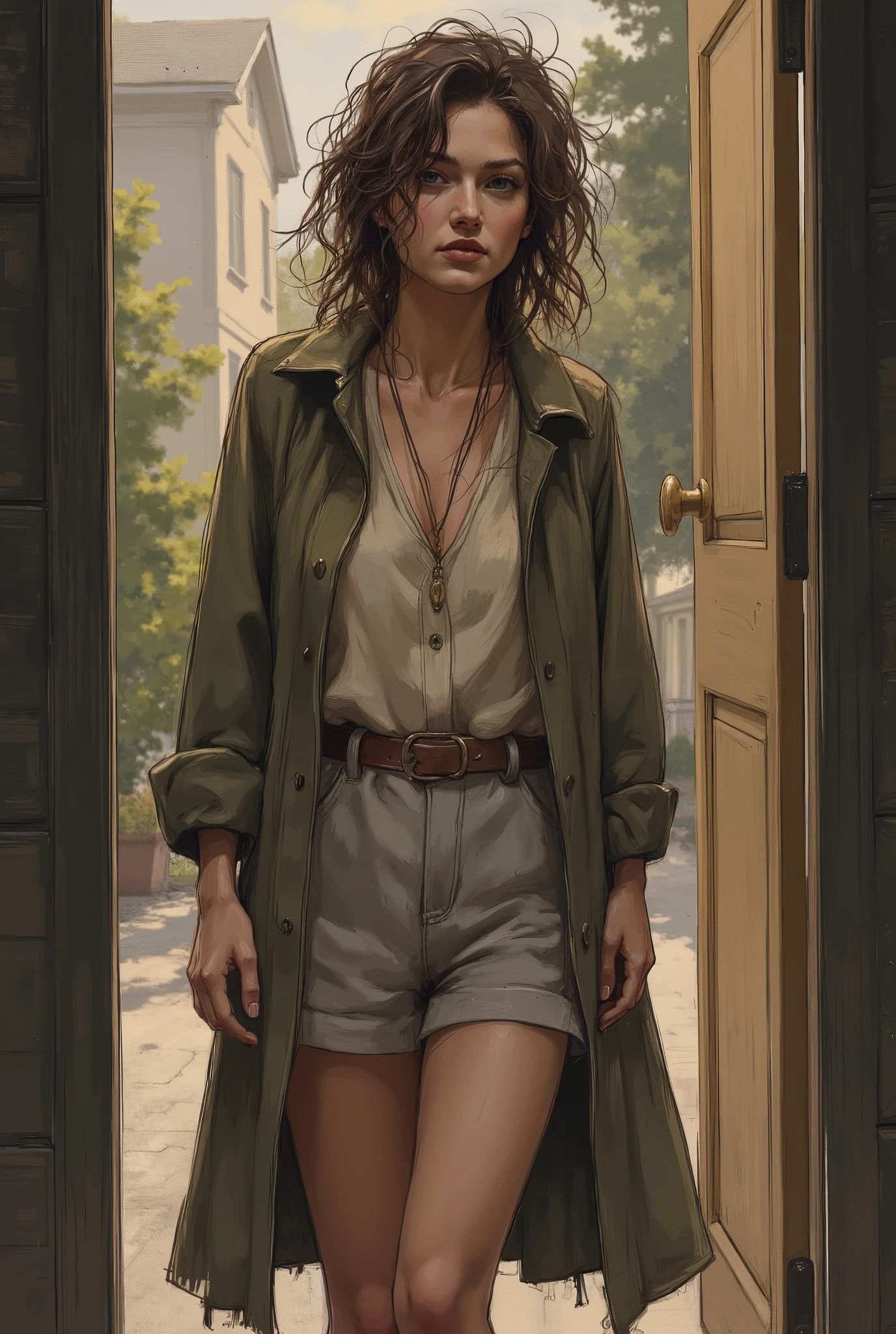 Her hair was a bit disheveled and sleepy, she left home lazily — still incredibly charming