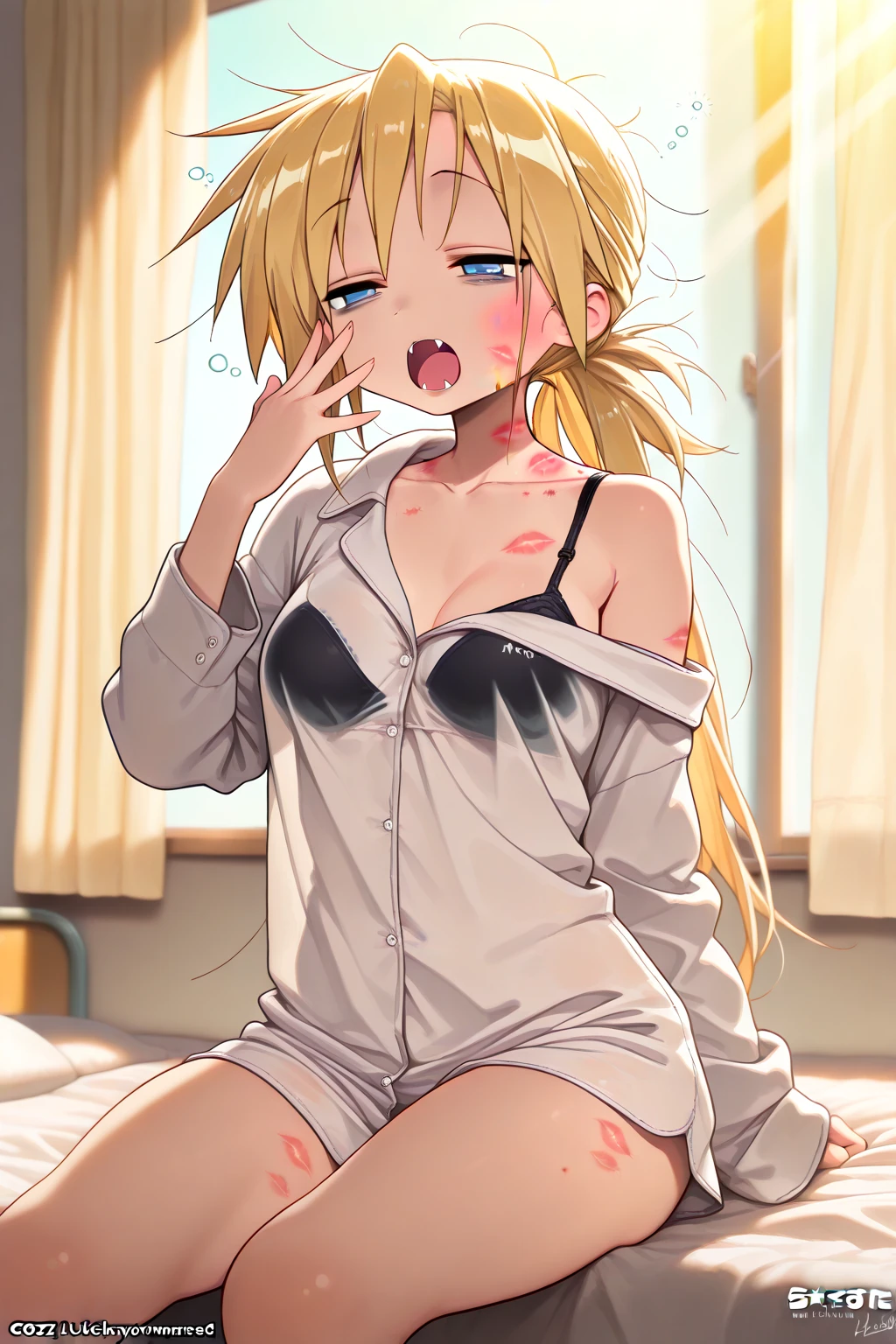 nsfw, (((1boy and 1girl))),(((vaginal,sex))),((on stomach)),from behind,high quality,Complete,In detail, High resolution, 8k wallpaper, whole body,Perfect dynamic composition, Beautiful attention to detail, Random sexy poses,Charm,Alluring,embarrassed,blush,gleaming skin,((in heat)),((love juice)),blond hair,short twintail,blond hair,(((orgasm))),(((fucked silly))),(((ahegao))),class room