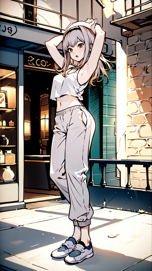 a young woman, 20 years old, blonde, straight hair, blue eyes, hole in her chin, BEAUTIFUL, PERFECT BODY, FULL BODY, IN THE LIVING ROOM, taking off her clothes, HAPPY, sideways