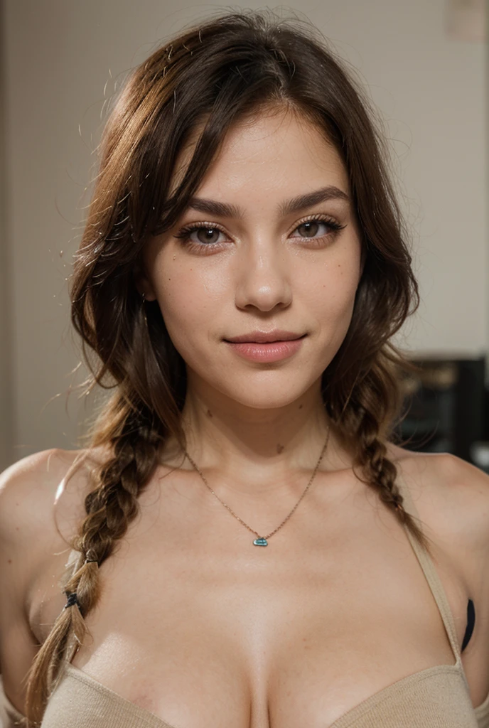 Petite French teenage girl, Meisterwerk, Foto, ultra-detailliert, ultra realistisch, Spaltung, Braids, Sommersprossen, she's nude, she has a man's cock in her mouth, hair pulled, it's dark, the room is only illuminated by a night light