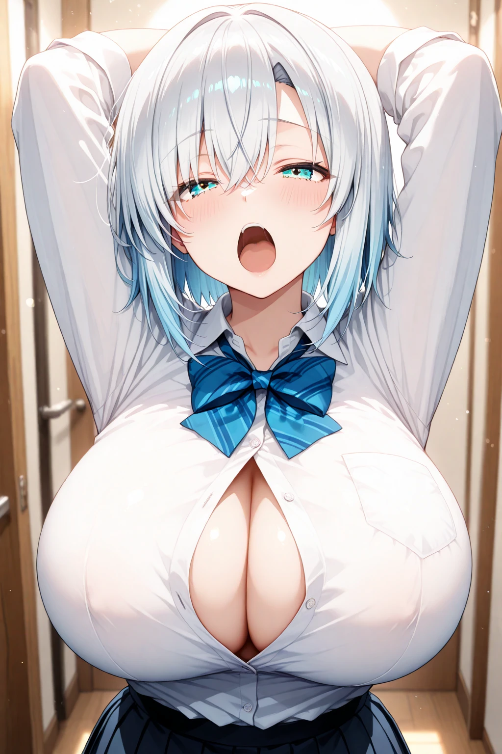 4K,High resolution, (Highly detailed CG Unity 8k wallpaper: 1.3)、One woman long hair,short hair-、Clean detailed eyes((Sexy clothes、Beautiful detailed chest,naked,((全naked,whole body)),NSFW.,((Huge )))),Sexy pose,((Cute game characters))Clean room