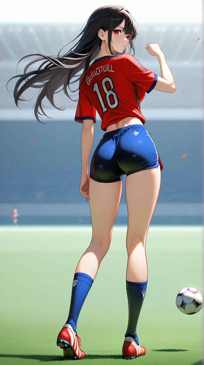 Soccer, Women's Japan National Team, Female, 2 players, Number 9, Muscular, Leg muscles, Big breasts, Big, Big ass, Big ass, Blue sky, Grass, Lifting