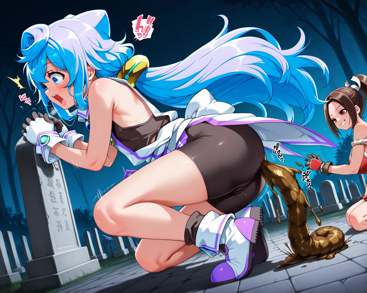 One girl, loli, long hair, underwear, legs open, panties moved to show off genitals,