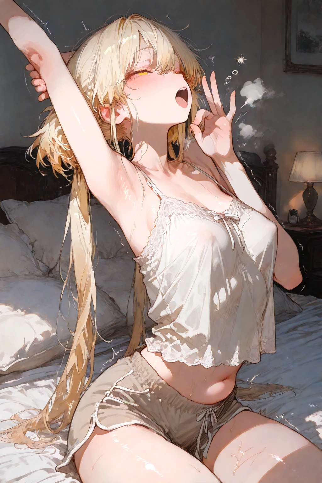 {{{10 years old girl}}}, blond, dark skin, pony tail, small breast, erectile nippres, sleeping, lying, closed eye, portrait, realistic, camisole, camisole lift, ((bare breasts)), sexual fluids, sidelighting, wallpaper, nsfw, {{{vulgarity}}}, spread vagina,((trembling)), (((cum in mouth, cum in pussy, cum on body, cum on breasts, cum on hair, cum on waist, excessive cum, pussy cum))), prison, ((best quality))